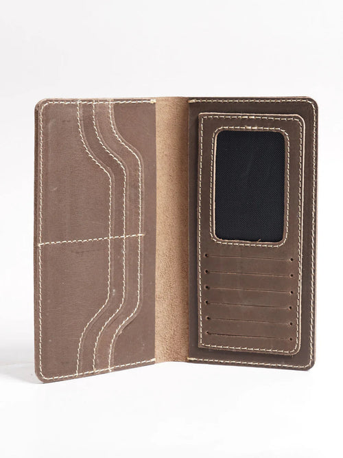 Brown Texture Leather Long Wallet (W-237)