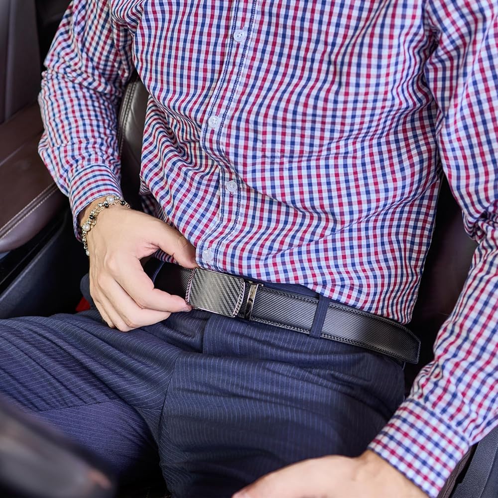 Men's Belt Leather Ratchet Belt for Men Dress Casual Every Day with Adjustable Buckle, Trim to Fit