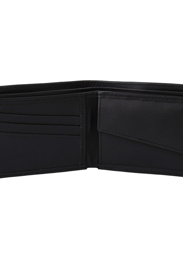 Men's Black Leather Bi-Fold Wallet with Green and White Racing Stripes