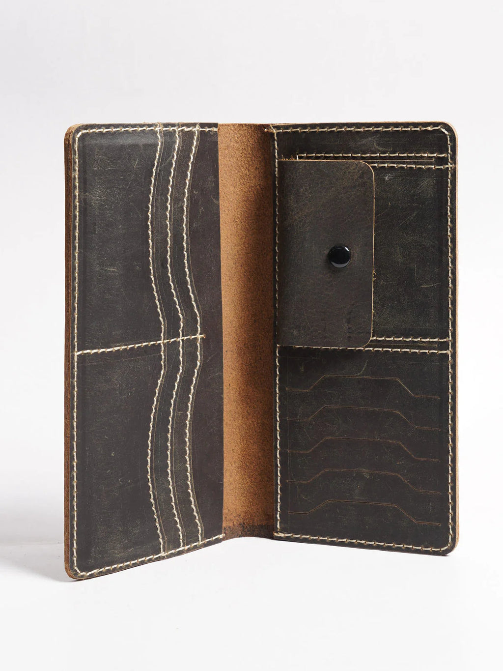 Dark Brown Texture Leather Long Wallet (W-232)