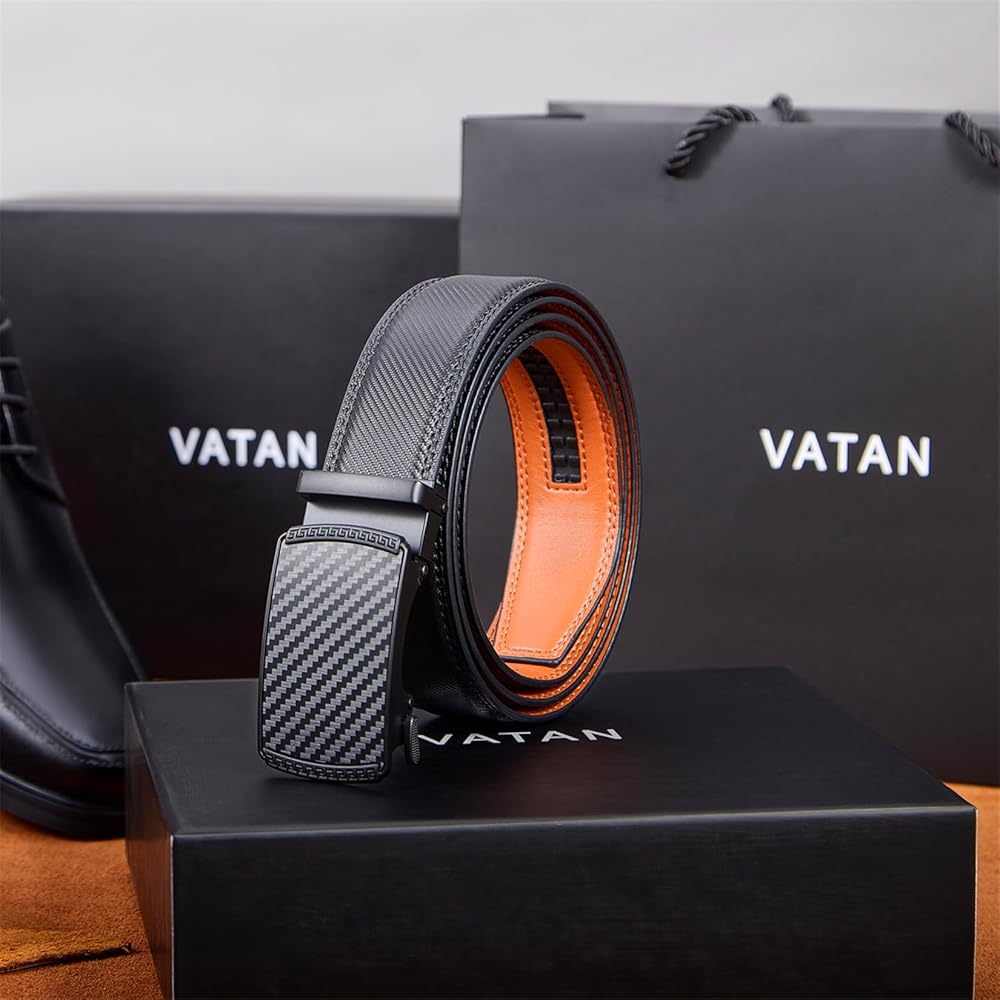 Men's Belt Leather Ratchet Belt for Men Dress Casual Every Day with Adjustable Buckle, Trim to Fit