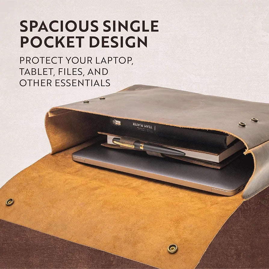 Leather Folder, Full Grain Leather File Folder Organizer Document Holder, Leather Portfolio for Men –Spacious Leather Folio Laptop