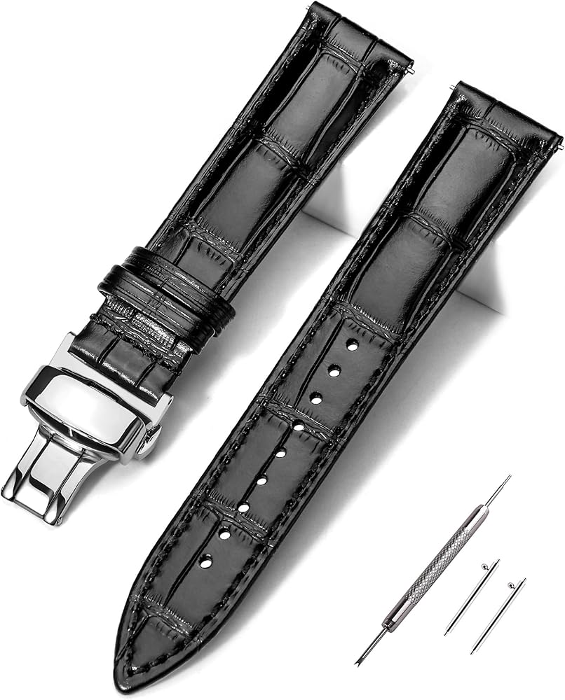 Croco Design Leather Watch Bands for Men Women,Quick Release Strap with Butterfly
