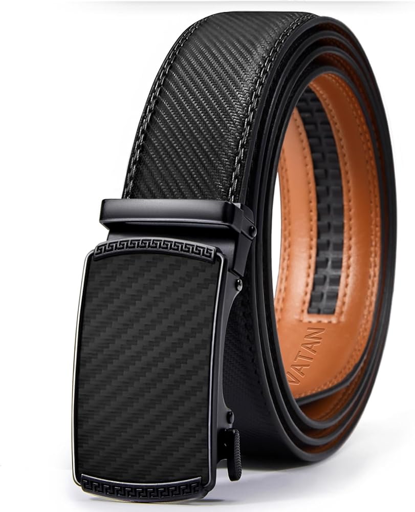 Men's Belt Leather Ratchet Belt for Men Dress Casual Every Day with Adjustable Buckle, Trim to Fit