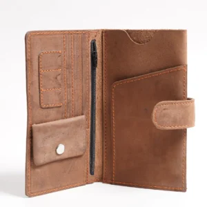 Brown Textured Leather Long Wallet (W-226)