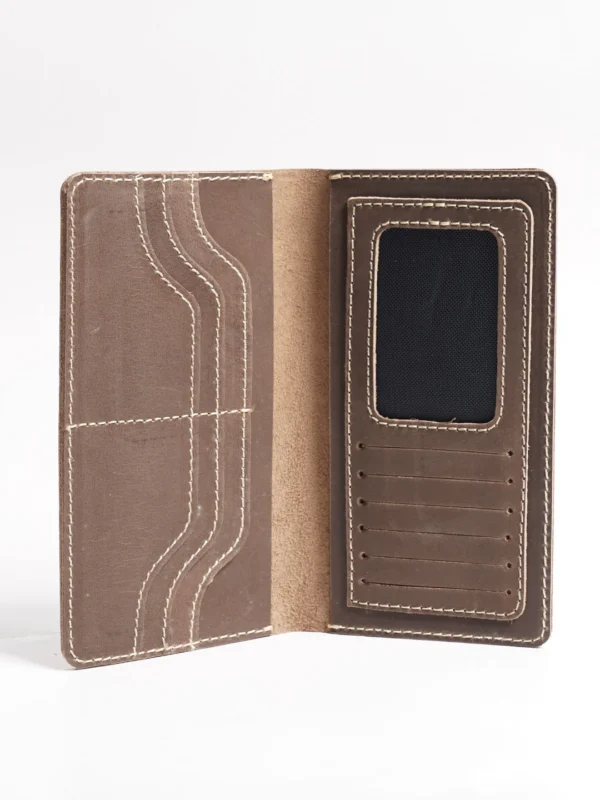 Brown Texture Leather Long Wallet (W-232) - Image 3