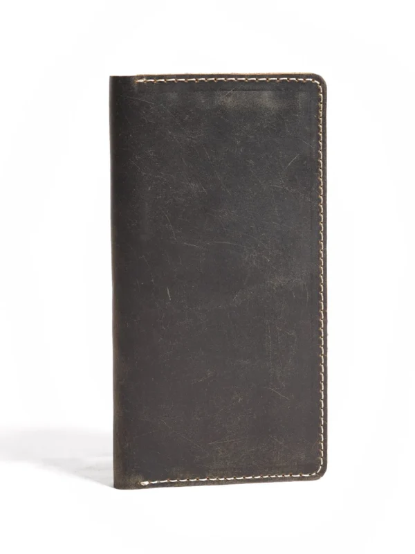 Dark Brown Textured Leather Long Wallet (W-237) - Image 2