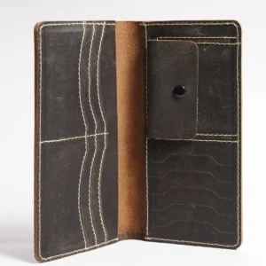 Dark Brown Textured Leather Long Wallet (W-237)