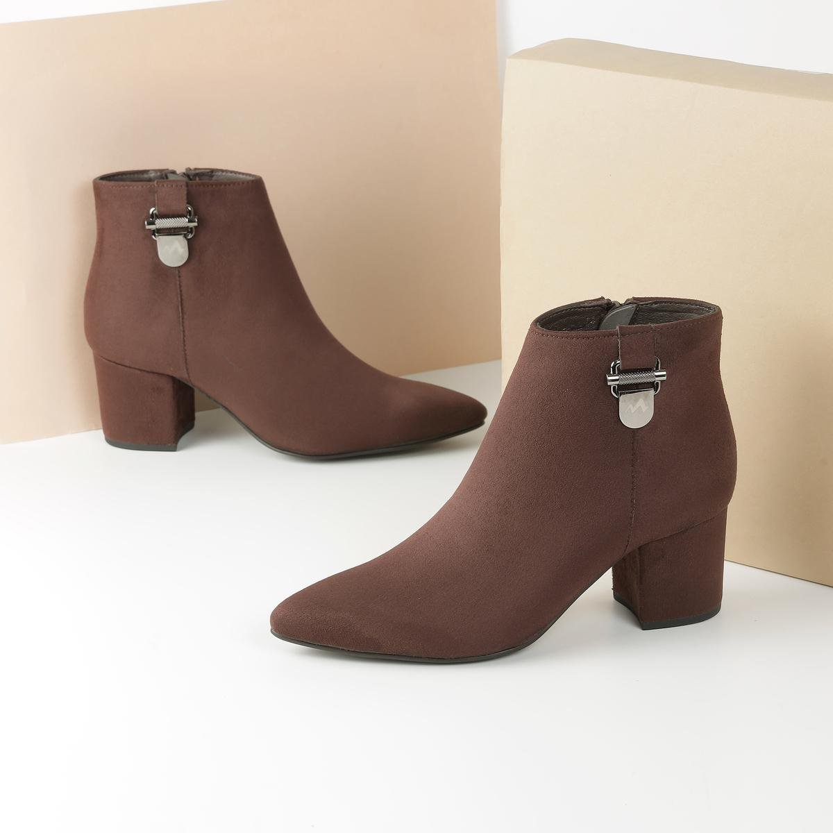 Women Brown-suede Party Boots - Image 5