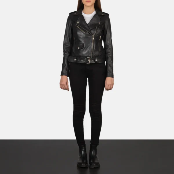 Alison Black Leather Biker Jacket - Image 4