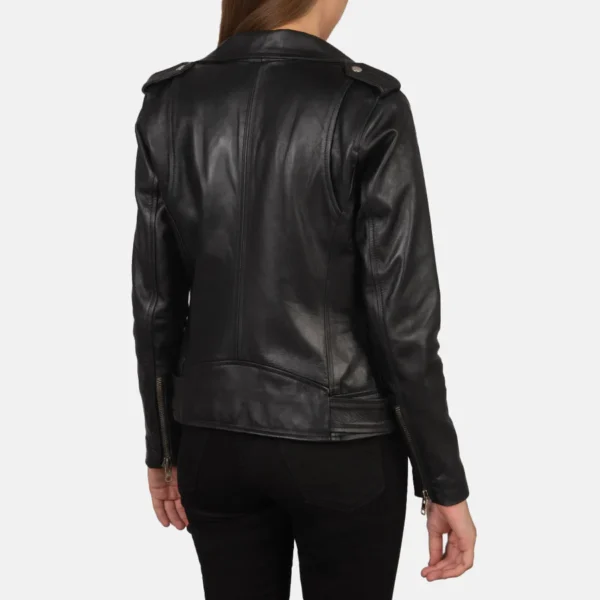 Alison Black Leather Biker Jacket - Image 3