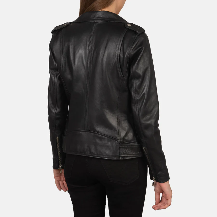 Alison Black Leather Biker Jacket - Image 3